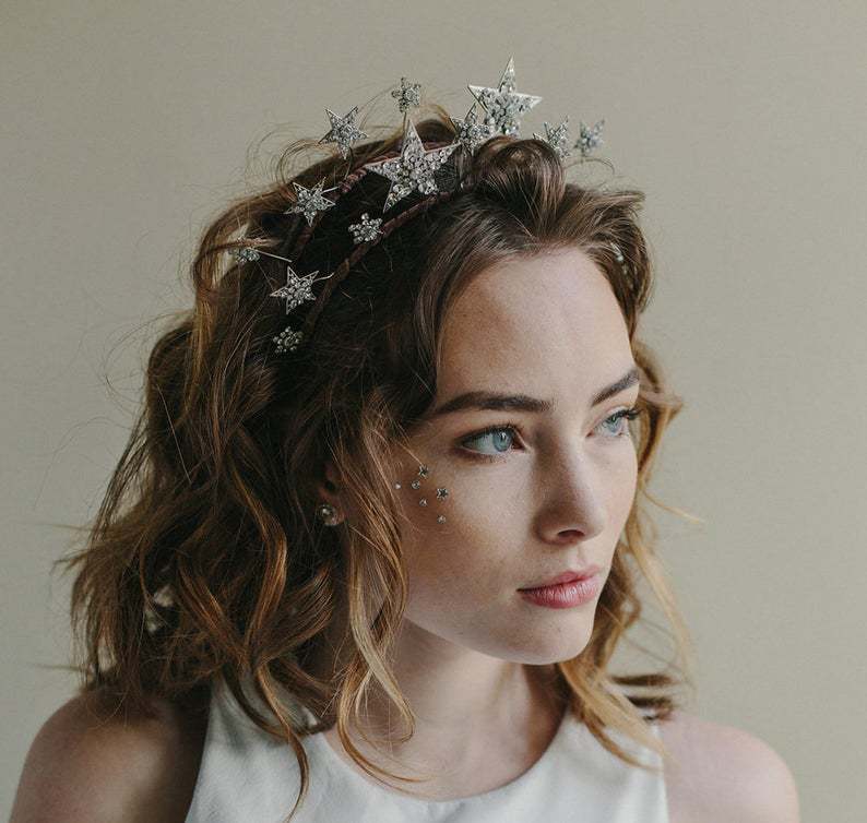 Bridal Jewelry Pentagram Double Row Head Crown