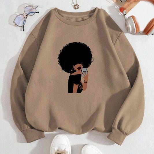 Figures Pattern Warm Lined Sweatshirt