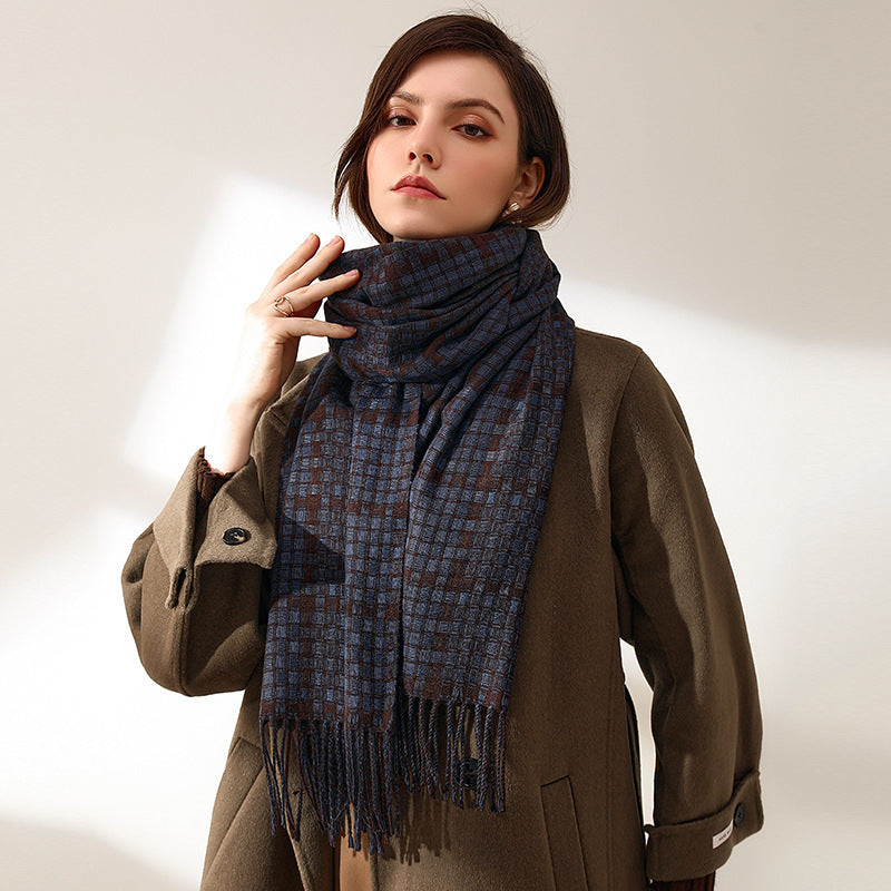 Women's New Thickened Warm Tassel Plaid Cashmere Scarves