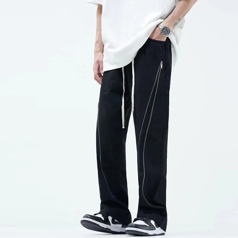 Straight tube loose zipper workwear long pants for men