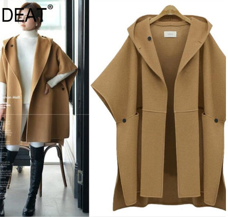 Hooded Casual Big Size Half Batwing Sleeve Cardigans Clock Type Jacket Female's New Fashion Coat