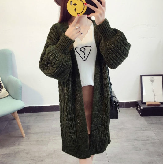 Winter Autumn Long Female Cardigans Latern Sleeve Casual Knitted Poncho Sweaters