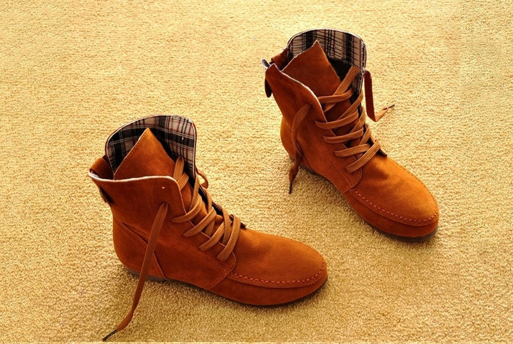 Winter new women's boots flat boots women's lace Martin boots