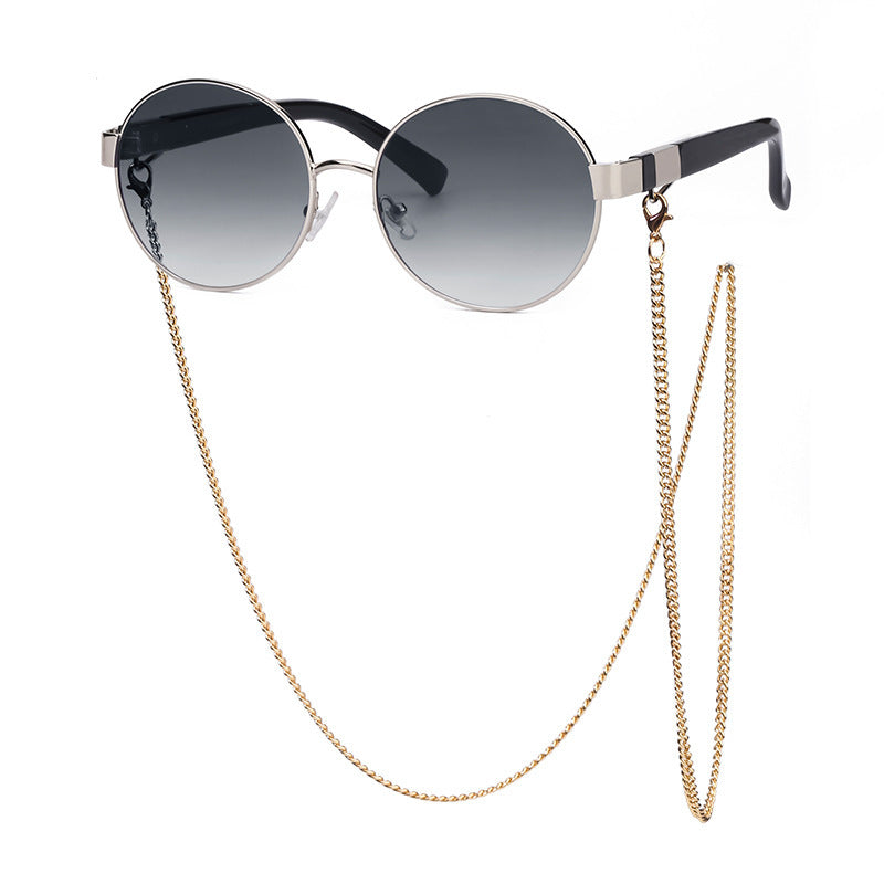 Small Round Frame Sunglasses With Chain