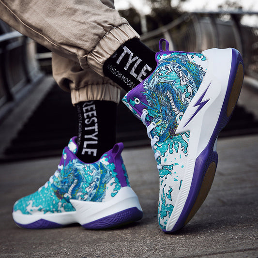 Men's High Top Shoes Male Fashionable Shoes Graffiti Basketball Shoes