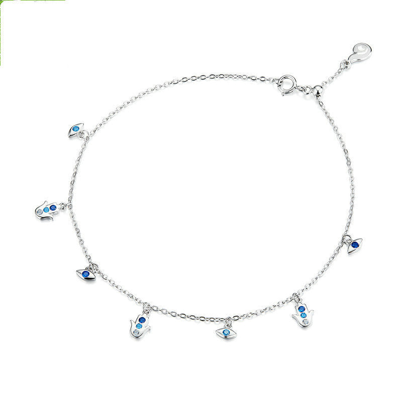 Silver Blue Eye Palm Niche Anklet Jewelry