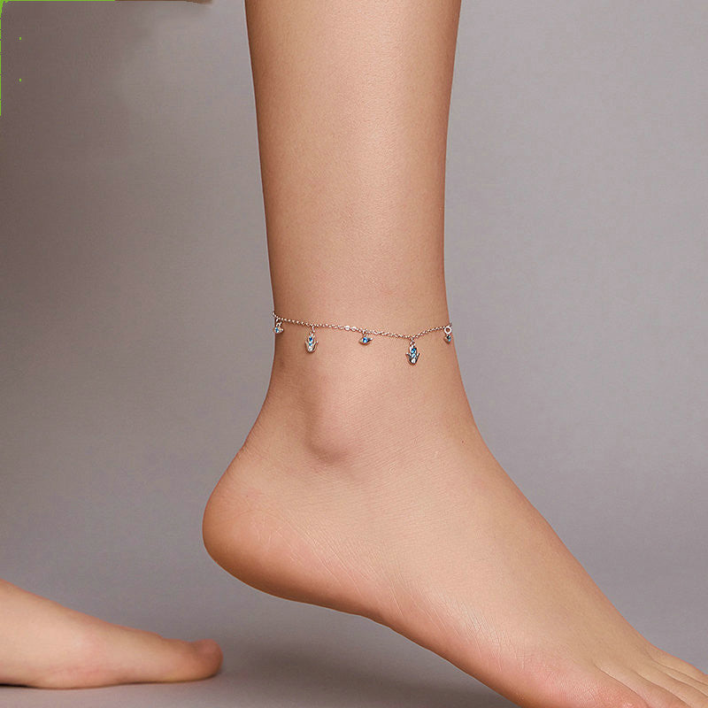 Silver Blue Eye Palm Niche Anklet Jewelry