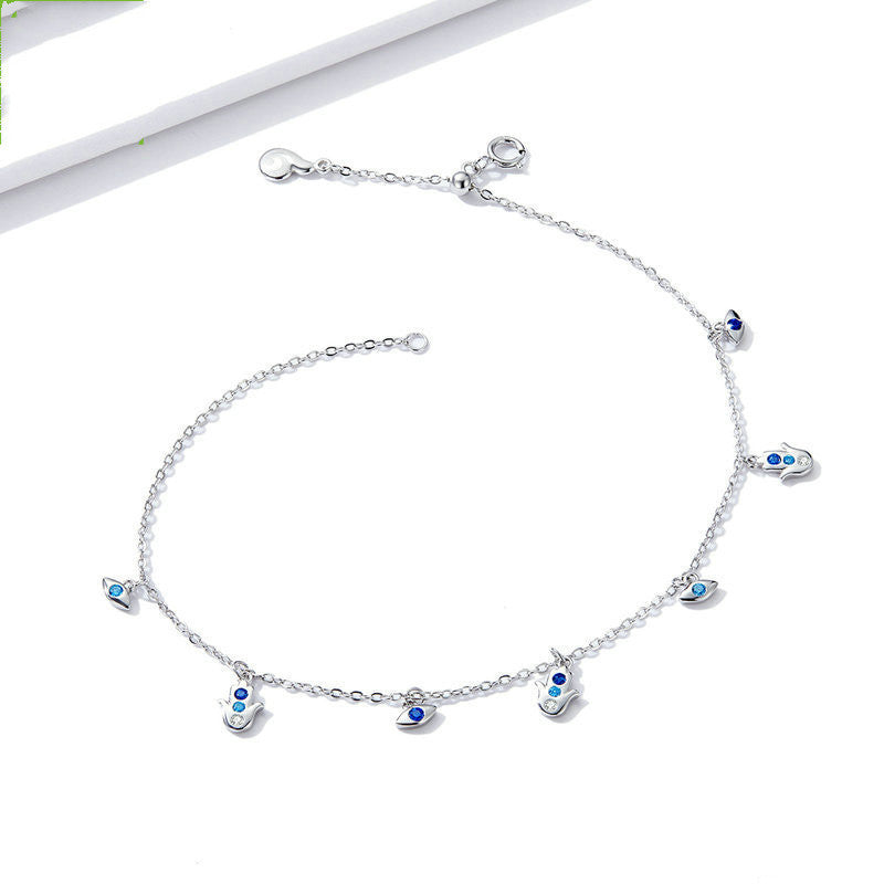 Silver Blue Eye Palm Niche Anklet Jewelry