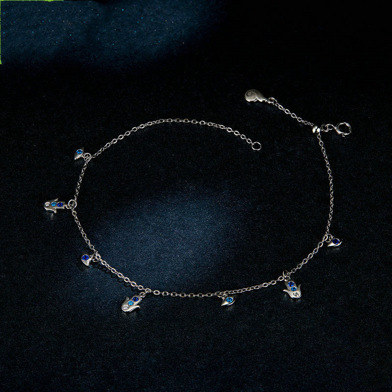 Silver Blue Eye Palm Niche Anklet Jewelry