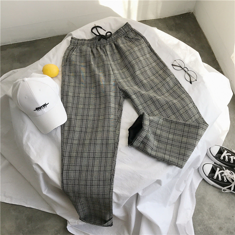 Men's Spring Fall Plaid Wide-leg Pants For Men