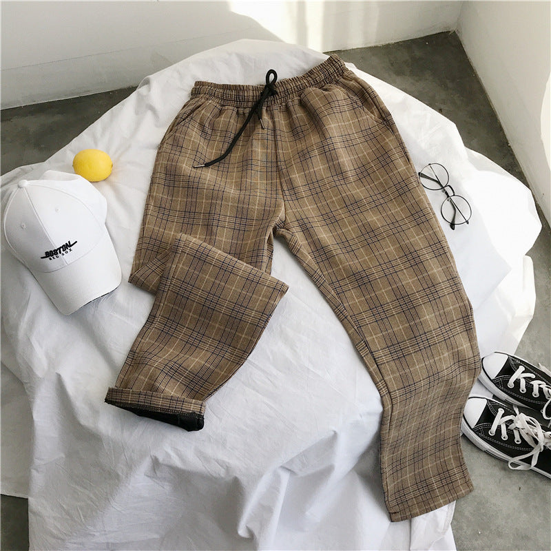 Men's Spring Fall Plaid Wide-leg Pants For Men