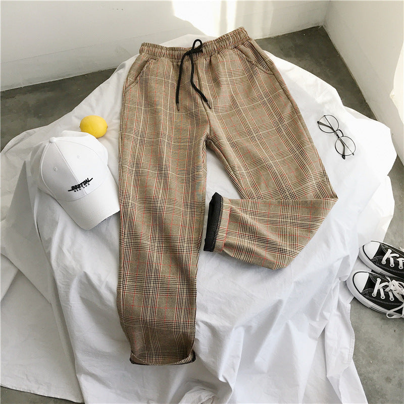 Men's Spring Fall Plaid Wide-leg Pants For Men