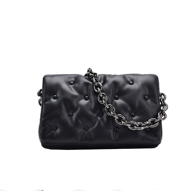 Black Quilted Thick Chain One Shoulder Messenger Square Bag