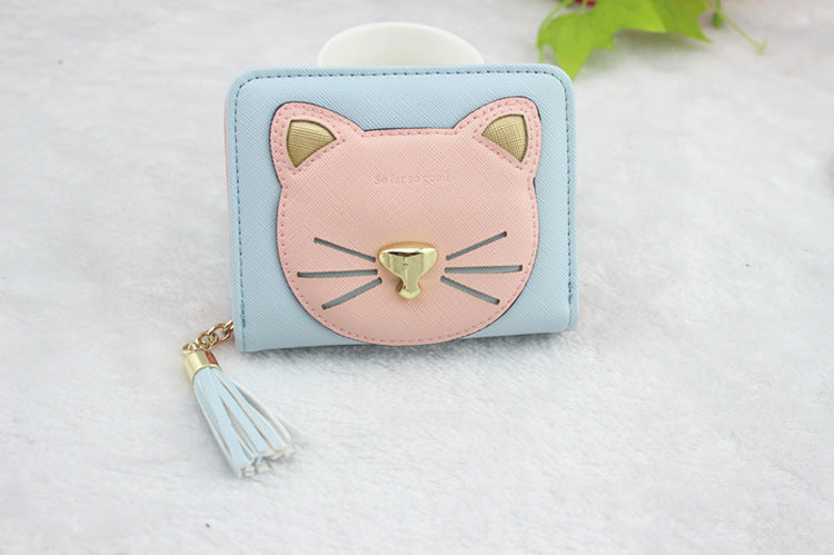 The New Japanese And Korean Version Of The Cute Short Cartoon Cat Tassel Zipper Student Tide Wallet Ladies Coin Purse Wholesale