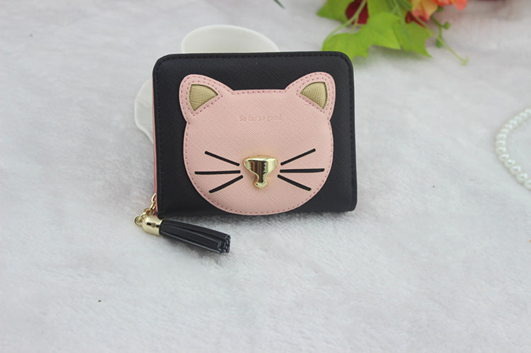 The New Japanese And Korean Version Of The Cute Short Cartoon Cat Tassel Zipper Student Tide Wallet Ladies Coin Purse Wholesale