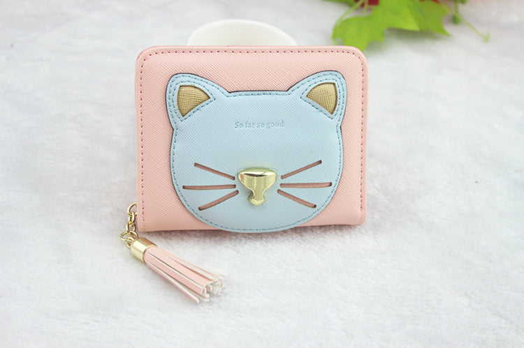 The New Japanese And Korean Version Of The Cute Short Cartoon Cat Tassel Zipper Student Tide Wallet Ladies Coin Purse Wholesale