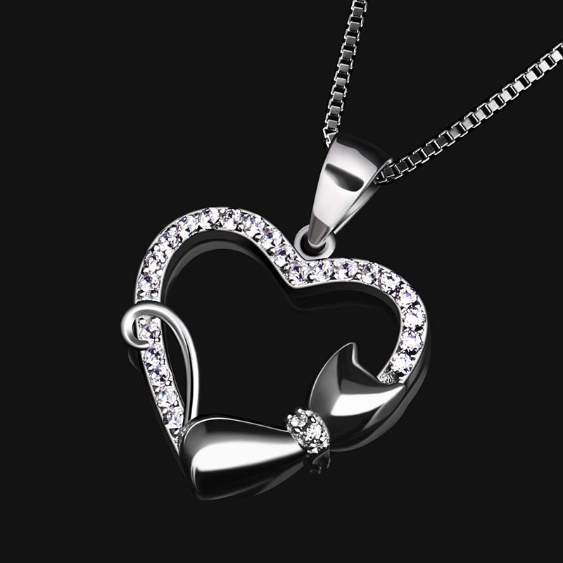 Cat Heart-Shaped Full Diamond Necklace Jewelry