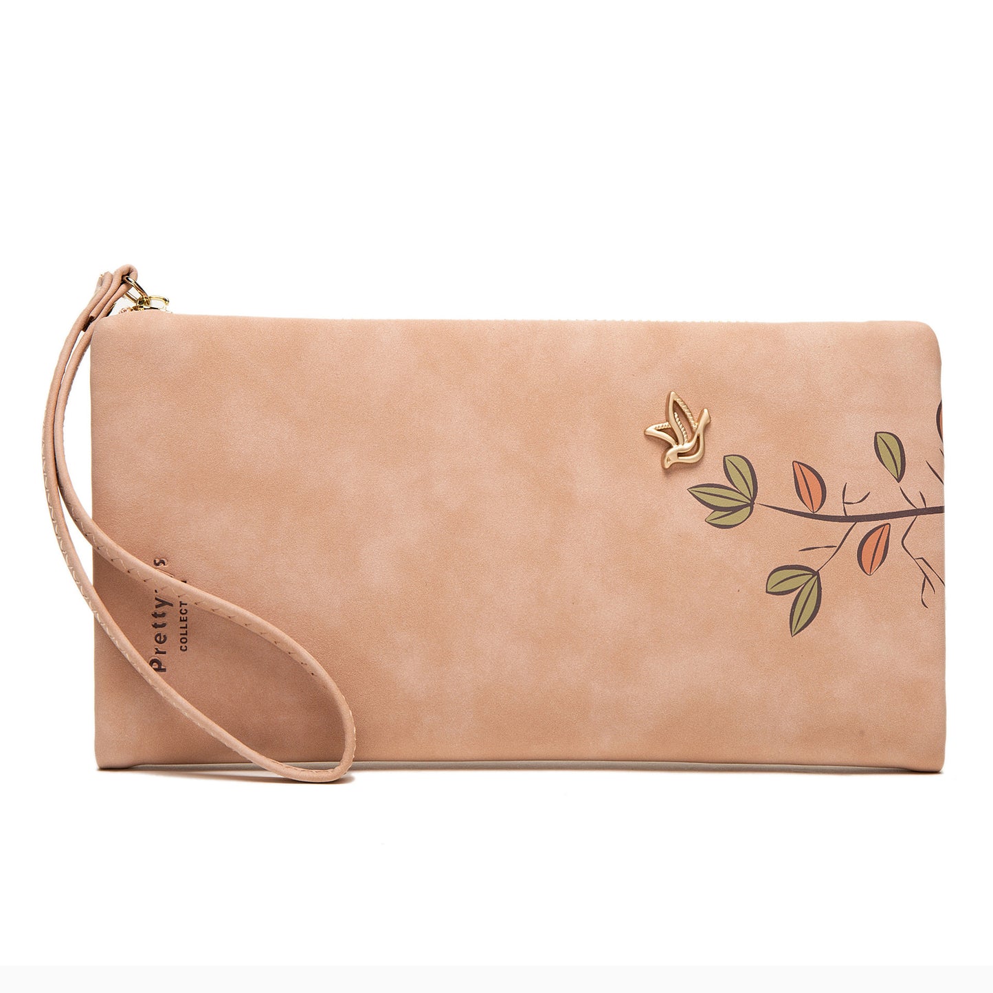 Frosted Zipper Handbag Leaf Print Wallet