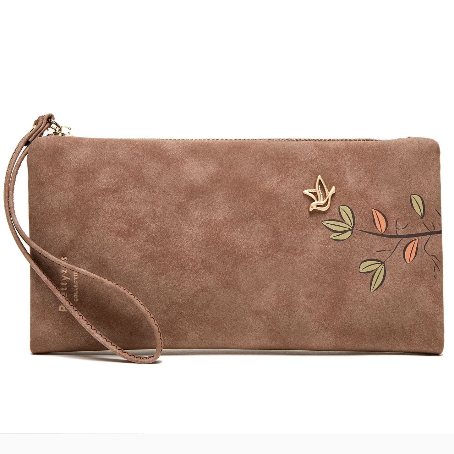 Frosted Zipper Handbag Leaf Print Wallet