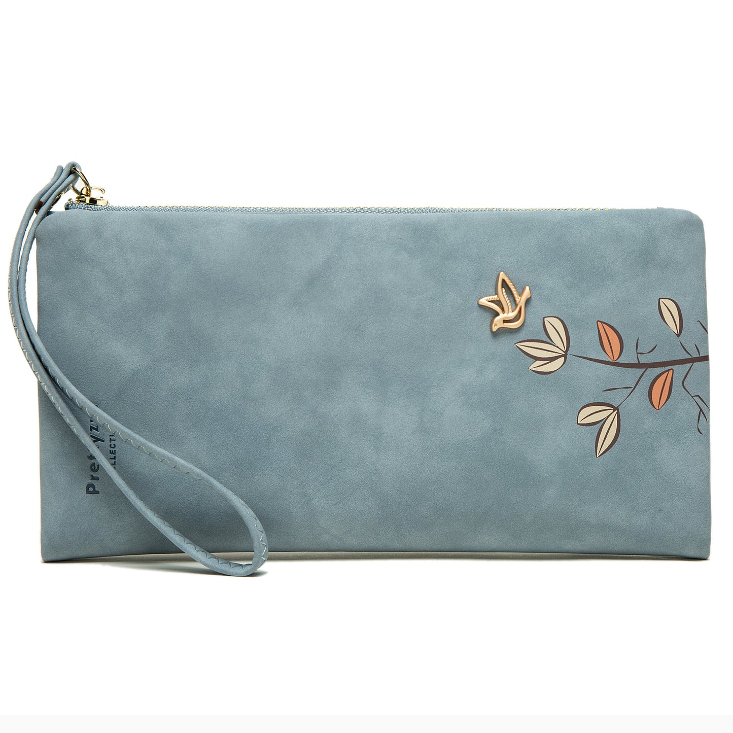 Frosted Zipper Handbag Leaf Print Wallet