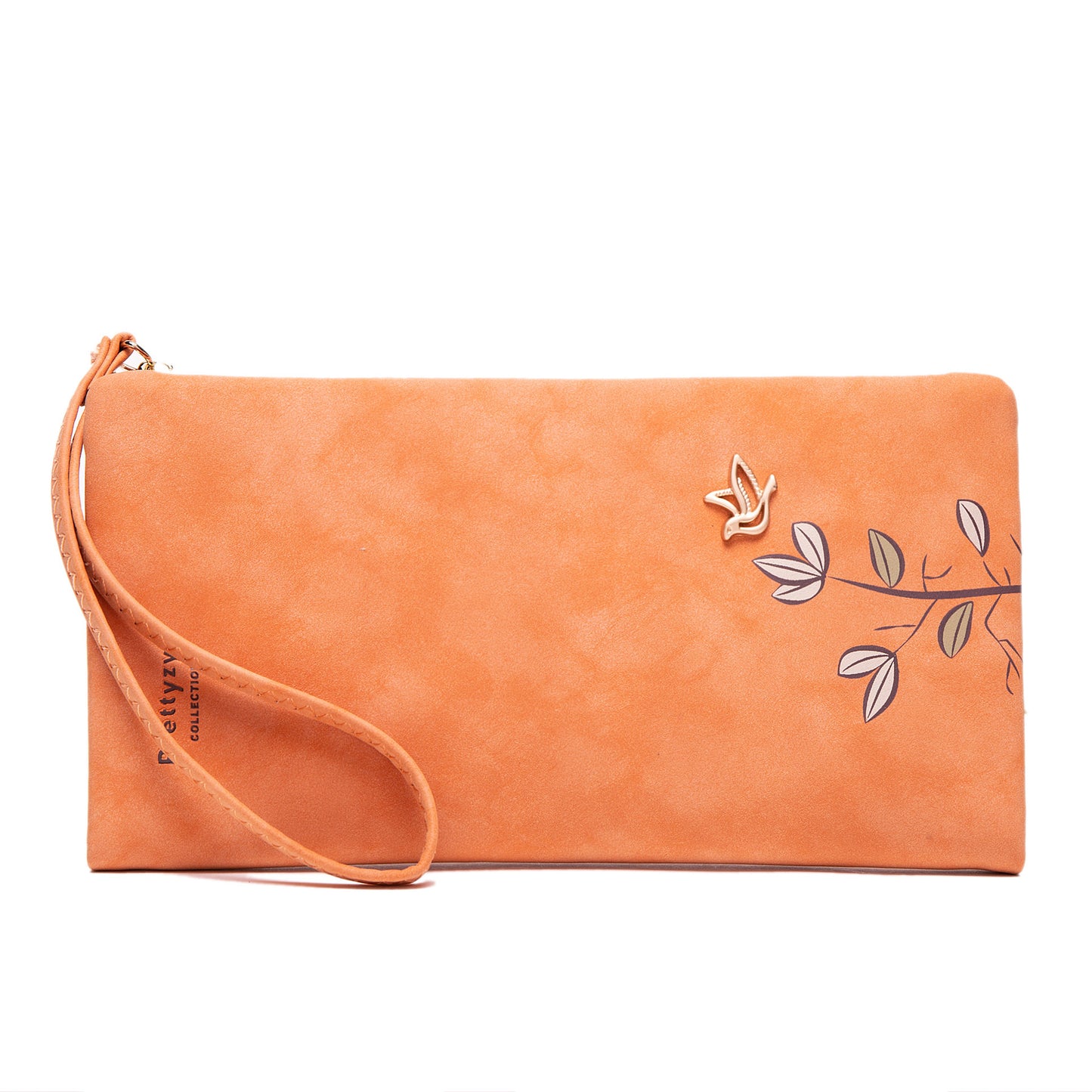 Frosted Zipper Handbag Leaf Print Wallet