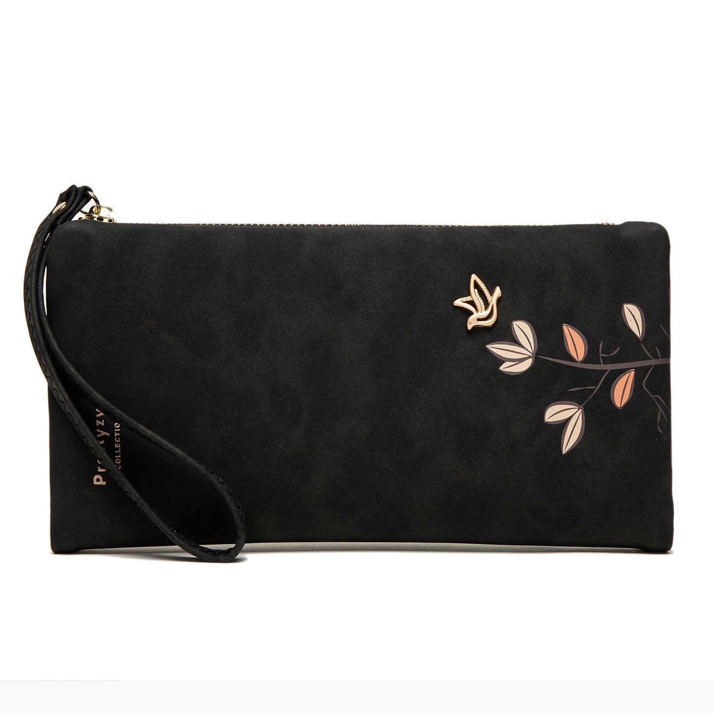 Frosted Zipper Handbag Leaf Print Wallet