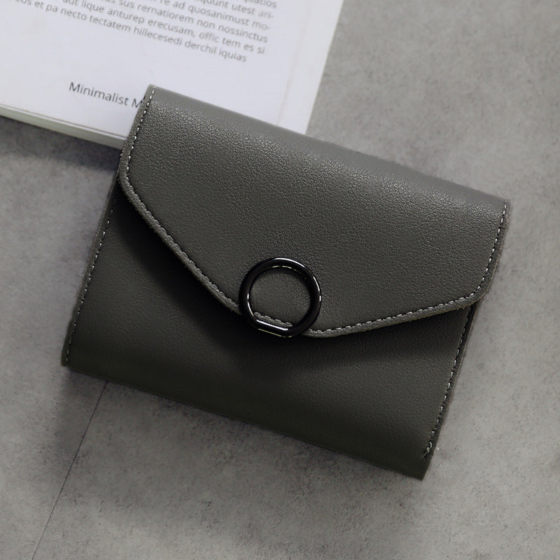 Small Circle Decoration Tri-Fold Simple Buckle Wallet