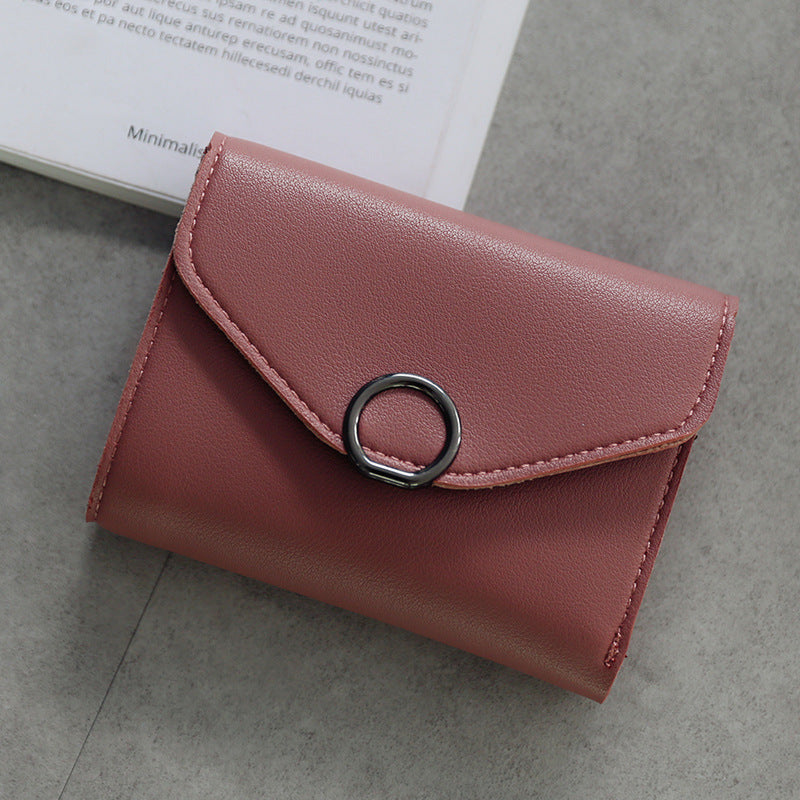 Small Circle Decoration Tri-Fold Simple Buckle Wallet