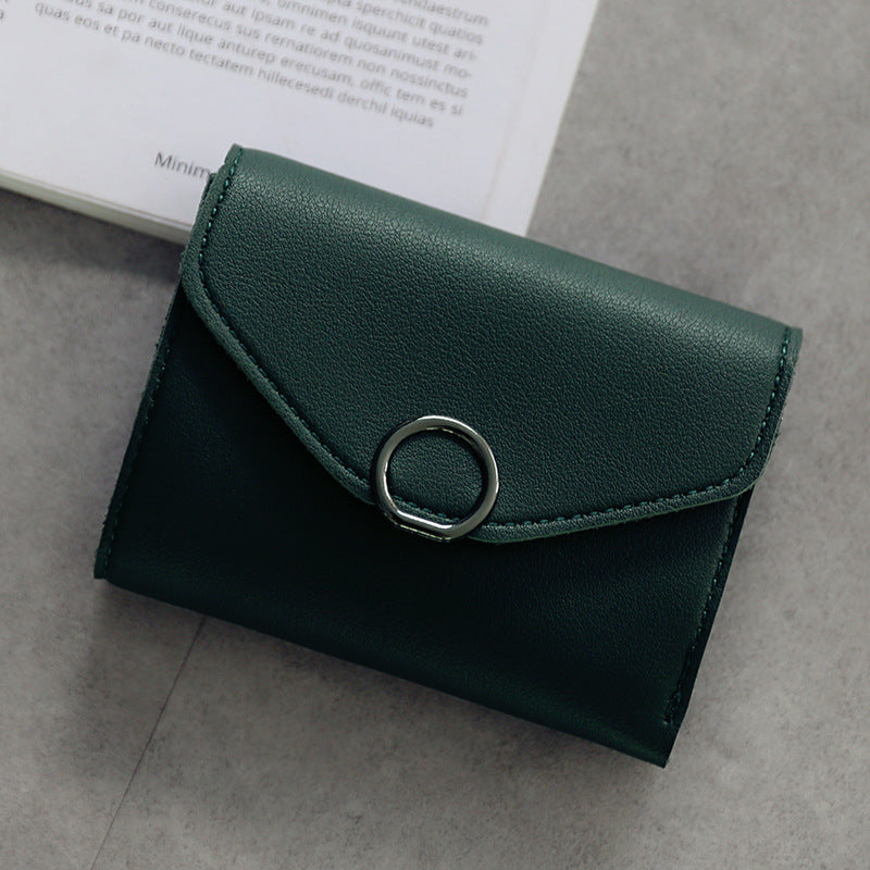 Small Circle Decoration Tri-Fold Simple Buckle Wallet