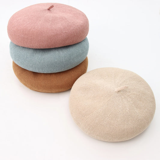 Fashion Painter Cap Adjustable Three-dimensional Deep Brim Solid Color Summer Knitted Thin Linen Beret