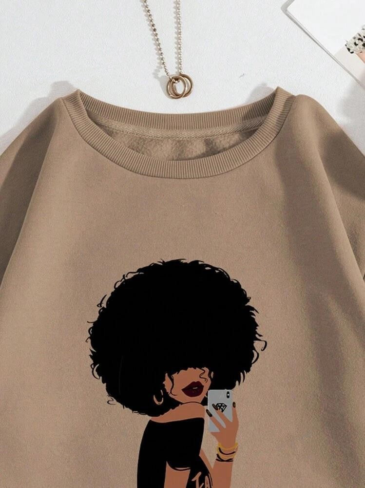 Figures Pattern Warm Lined Sweatshirt