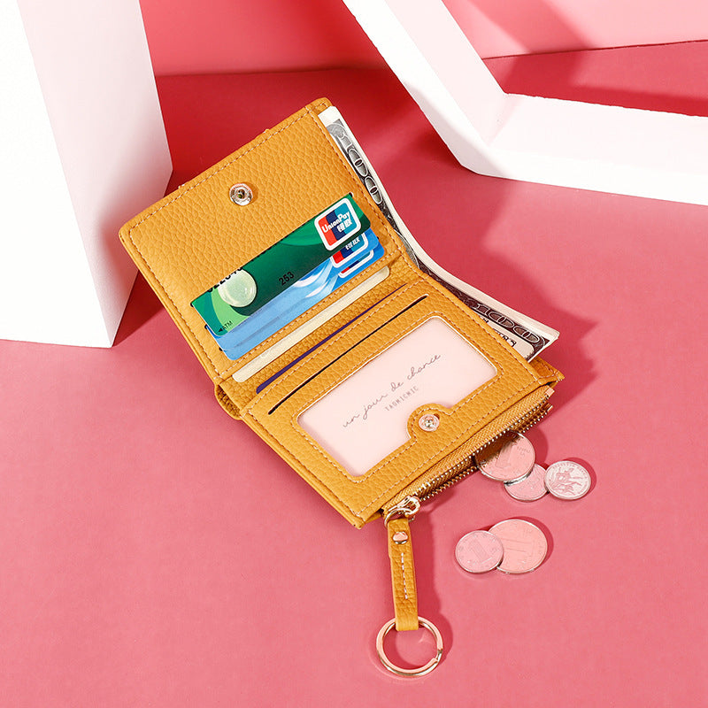 Yueqiankai women"s wallet multi card Keychain zero wallet women"s Korean version of solid color short women"s wallet