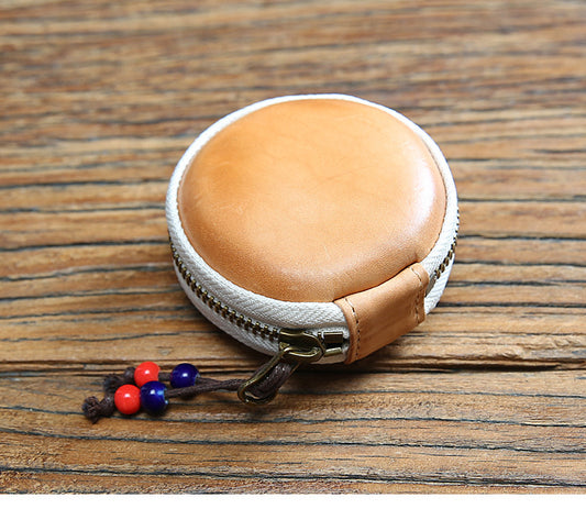 Men's And Women's First Layer Cowhide Zipper Coin Purse Retro