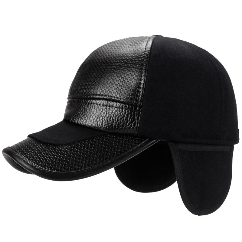 Men's Thickened Warm PU Leather Baseball Hat