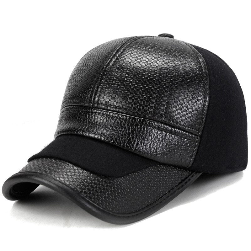 Men's Thickened Warm PU Leather Baseball Hat