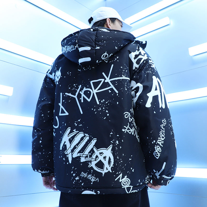 Winter Splash Ink Graffiti Padded Jacket Men Thicken