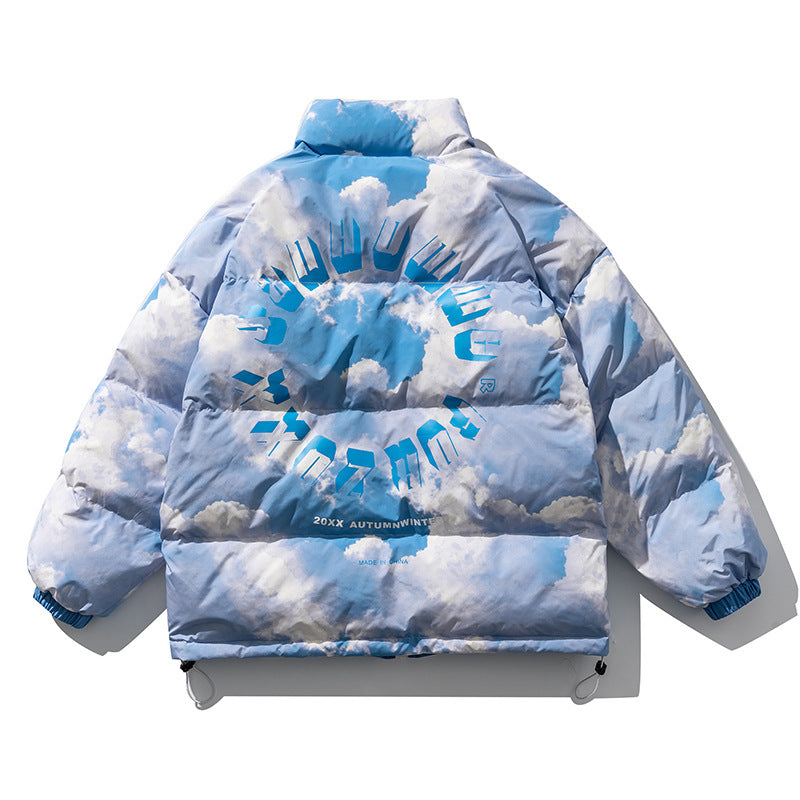 Blue Sky And White Clouds Printed Stand-Collar Down Jacket Men