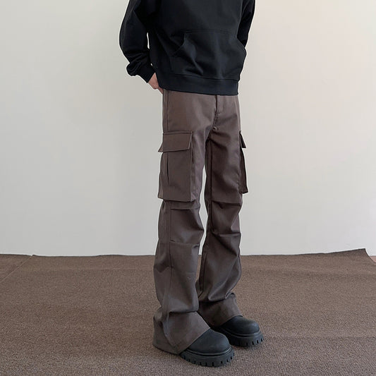 Pleated Cargo Pants With Large Pockets Straight Leg Pants For Men And Women