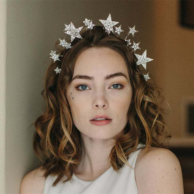 Bridal Jewelry Pentagram Double Row Head Crown