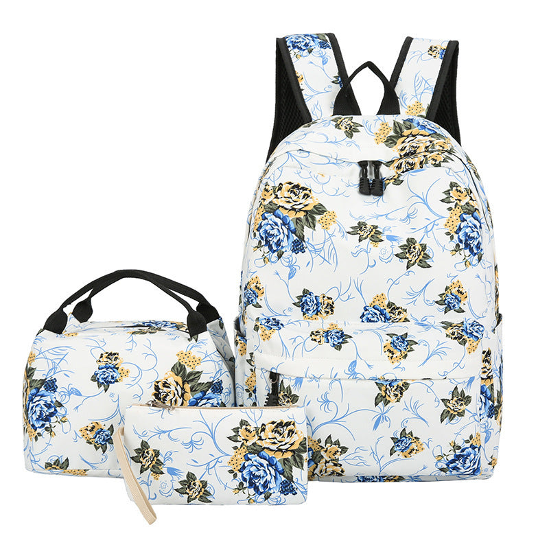 Floral Bags 3pcs Schoolbag Backpack Lunch Bag And Wallets