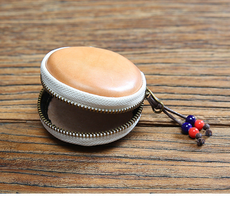 Men's And Women's First Layer Cowhide Zipper Coin Purse Retro