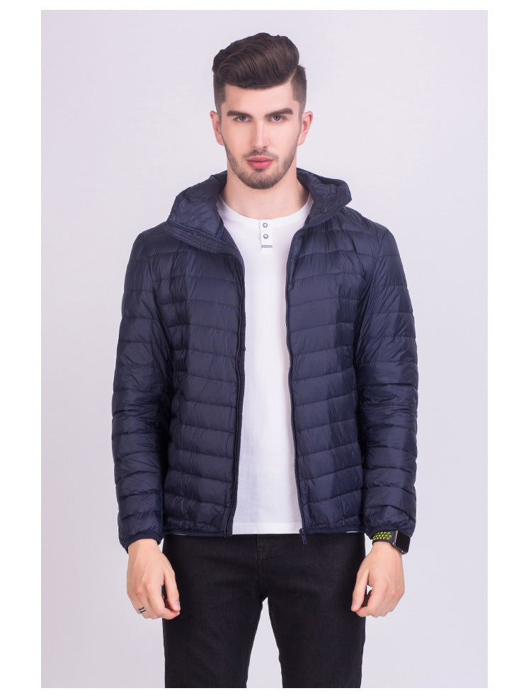 Lightweight Down Jacket Men With Hat Korean Version