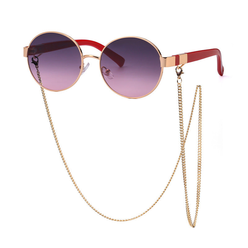 Small Round Frame Sunglasses With Chain