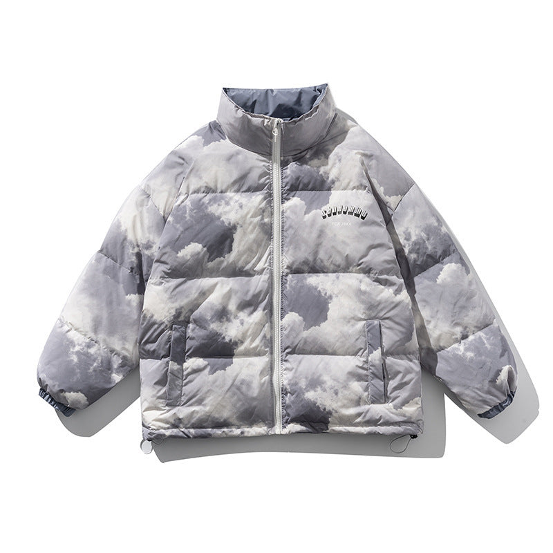 Blue Sky And White Clouds Printed Stand-Collar Down Jacket Men