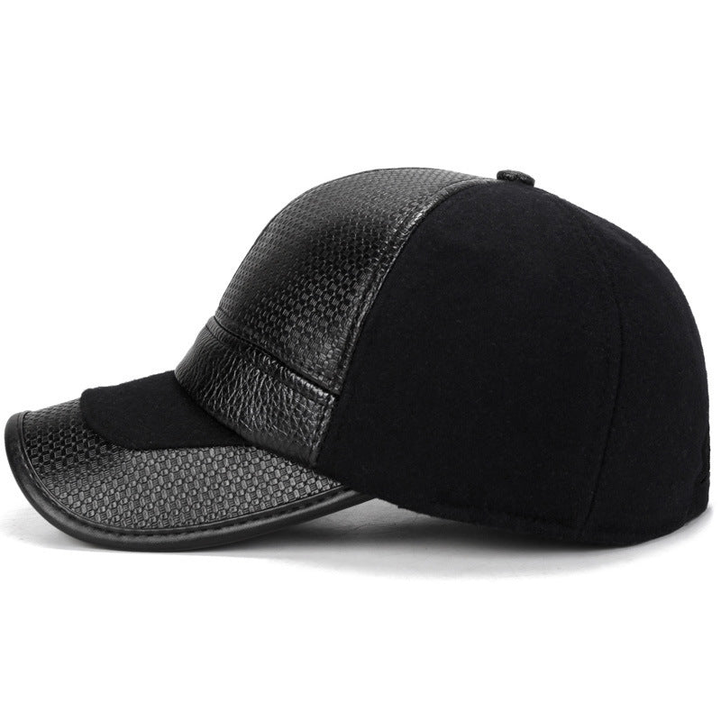 Men's Thickened Warm PU Leather Baseball Hat