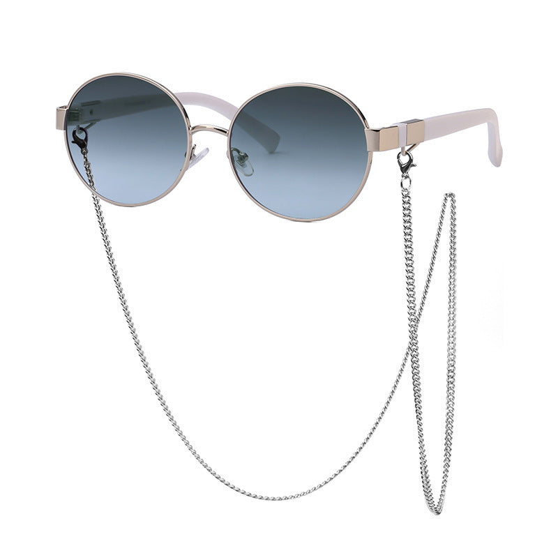 Small Round Frame Sunglasses With Chain