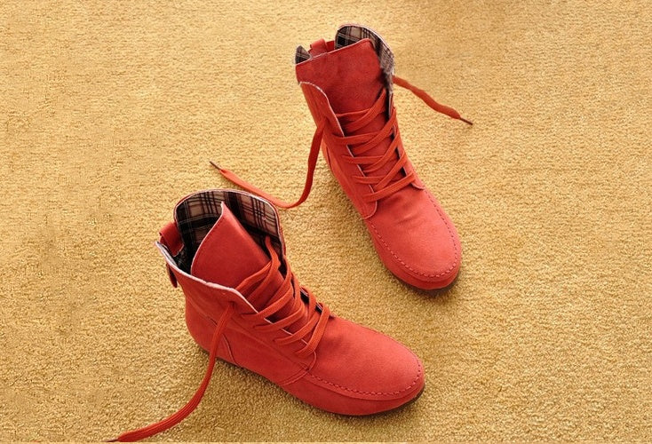 Winter new women's boots flat boots women's lace Martin boots