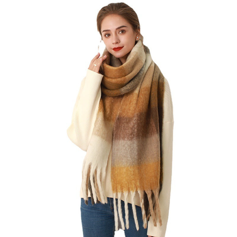 AC Grid Thickened New Mohair Cashmere Scarves For Women