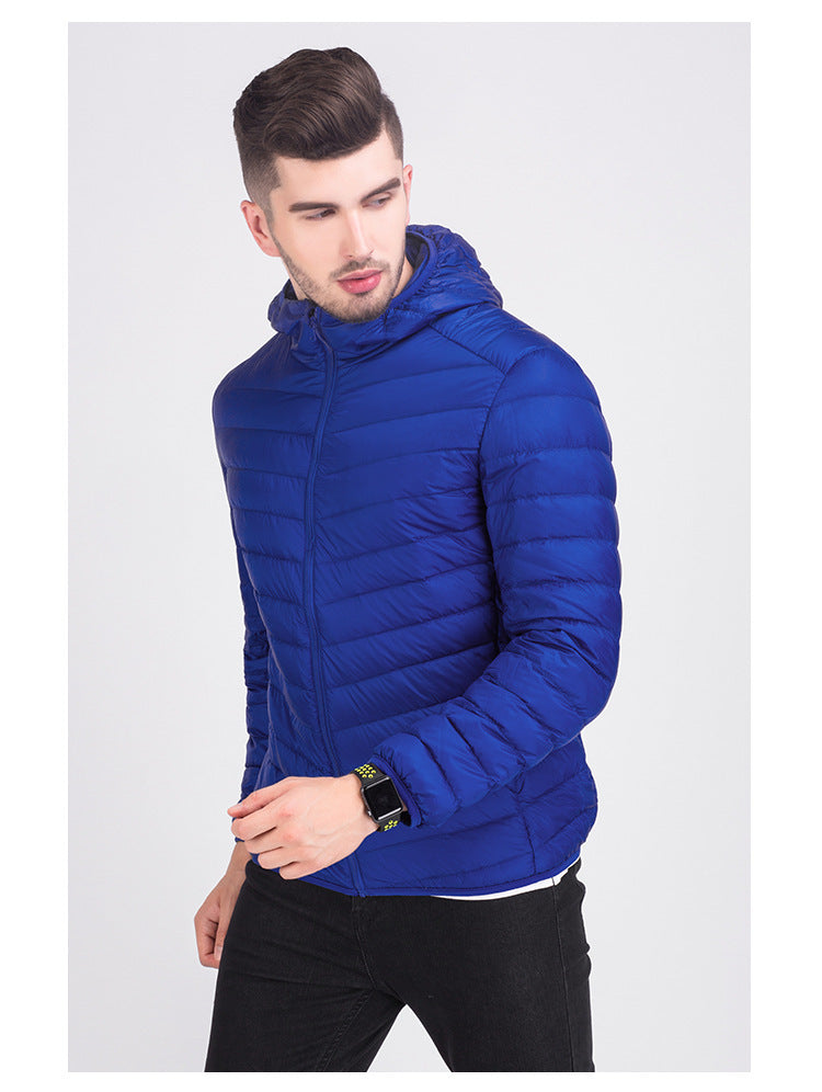 Lightweight Down Jacket Men With Hat Korean Version