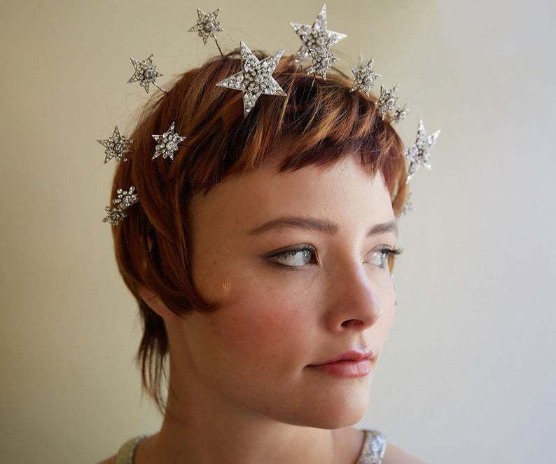 Bridal Jewelry Pentagram Double Row Head Crown